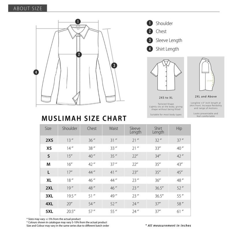 UC-10203-Muslimah Corporate Shirt Size Chart